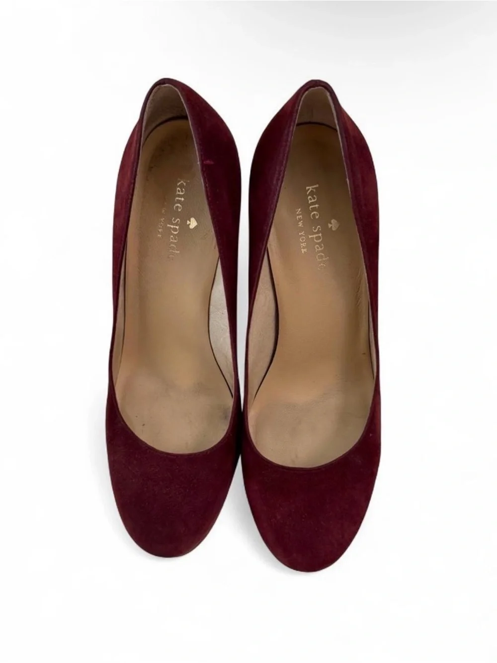 kate spade Burgundy Suede Block Heel Pumps with Eyelet Detail